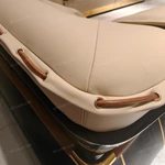 Modern Luxury Seating Collection with Natural Wood Veneer, Handwoven Craftsmanship & Gold Stainless Steel Accents